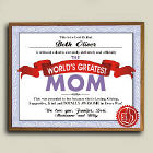 World's Greatest Mom Personalized Printed Plaque